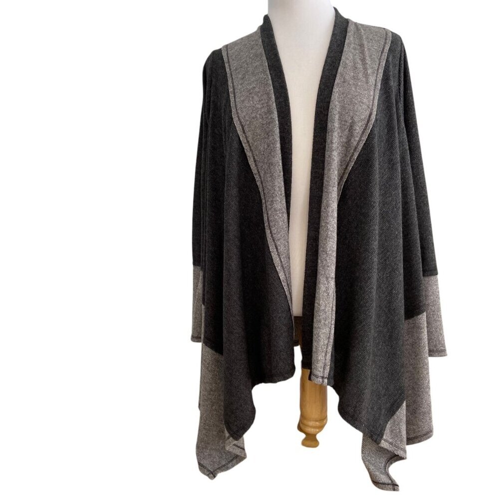 Ivy Womens Medium Colorblock duster wrap Cardigan dark grey silver Shawl medium
